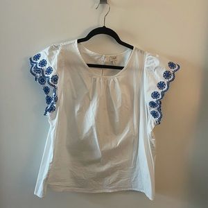 JCrew Embroidered Scalloped Sleeve Blouse